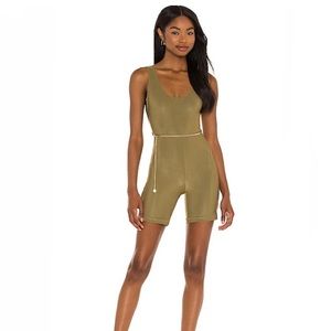 New WEWOREWHAT Olive Green Ribbed Chain One Piece Active Bodysuit Romper